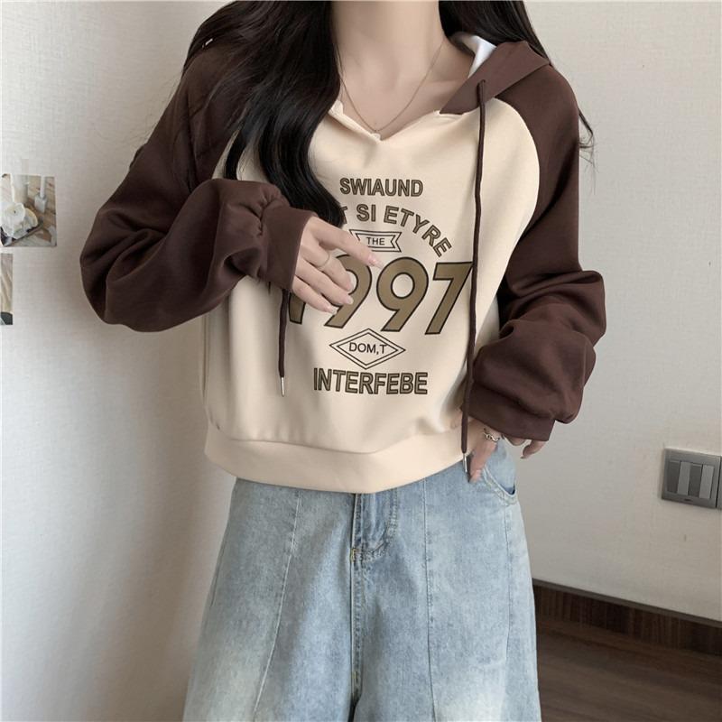 

Short shoulder sleeve sweater women s real shot new loose and thin thin versatile hooded top 2XL коричневый