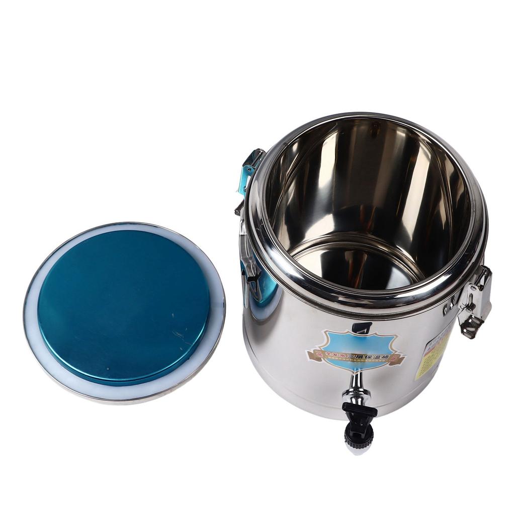 10L Insulated Soup Bucket with Faucet Commercial Rice Bucket Pot Stainless Steel Buckle Lid Handle Beverage Dispenser