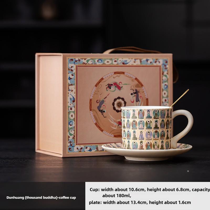 Chinese-style Dunhuang Thousand Buddha Coffee Household Mug Office Ceramic Milk Tea Cups Creative High-end Gifts for Girls Boys 180ml