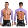 Herren Offene Vorderseite Crop Top Lässig Einfarbige Langarm Strickjacke Fitness Sport Bolero Schulterbedeckung Tops zum Zeigen des Körpers