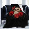 Floral Skull Roses Blanket Modern Line Art Sherpa Fuzzy Awesome Warm Throw Blankets for Home Restaurant Summer