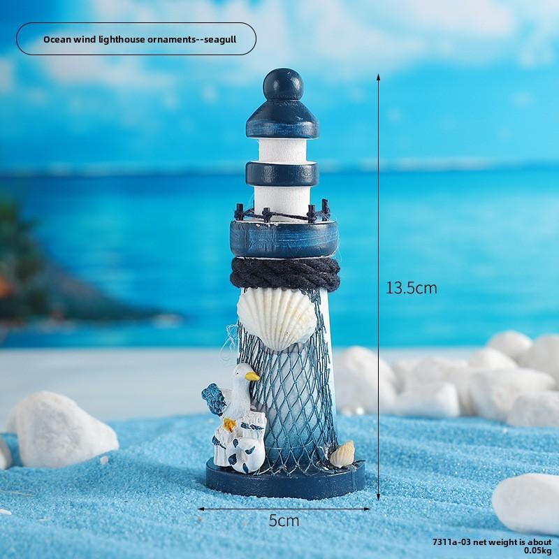 Mediterranean Wooden Lighthouse Decorative Figurine Home Office Gift For Beach Lovers