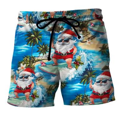 2025 New Christmas Men s Swimming Pants Santa Men s 3D Printed Casual Christmas Surf Pants Shorts XS