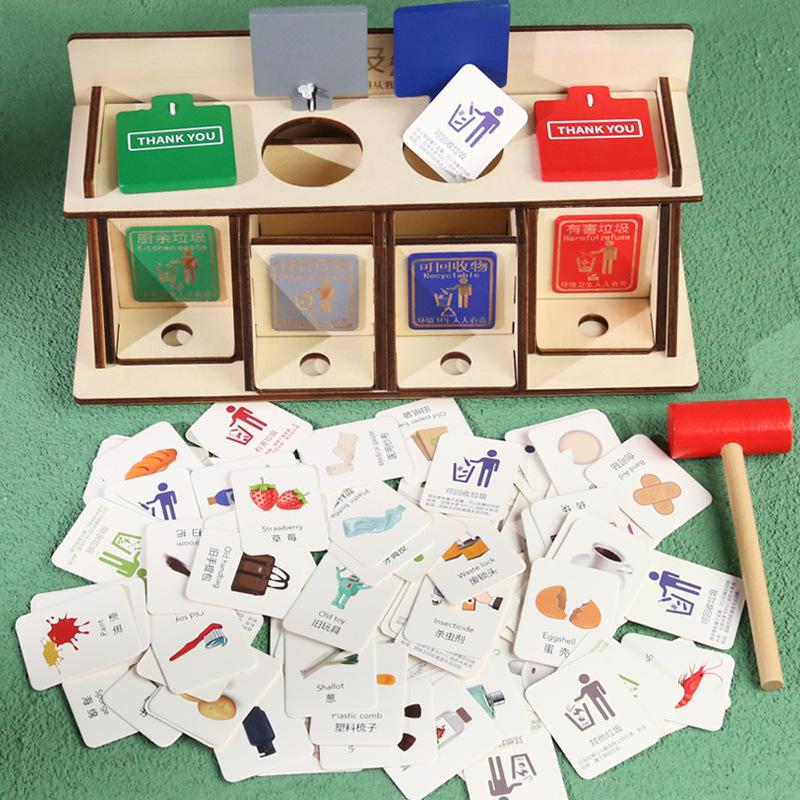 Wooden Creative Garbage Sorting Trash Can Kindergarten Early Education Cognitive Teaching Aids Children'S Puzzle Tabletop Interactive Games