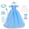 Girls New Year Blue Long Dress for Kids Christmas Birthday Party Dresses Butterfly Cinderella Cosplay Costumes Chidren Outfits