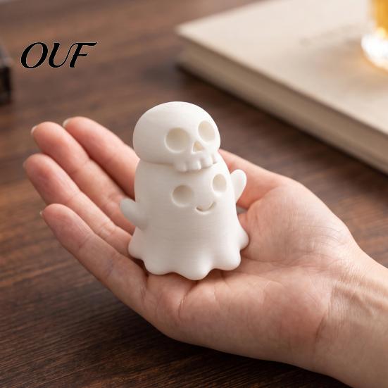 Desktop Skeleton Ornaments 3D Printed Cute Ghost Skull Figurine, Stacked on Statue Statue, Halloween Spooky Ornament, Fun Holiday Party Favors