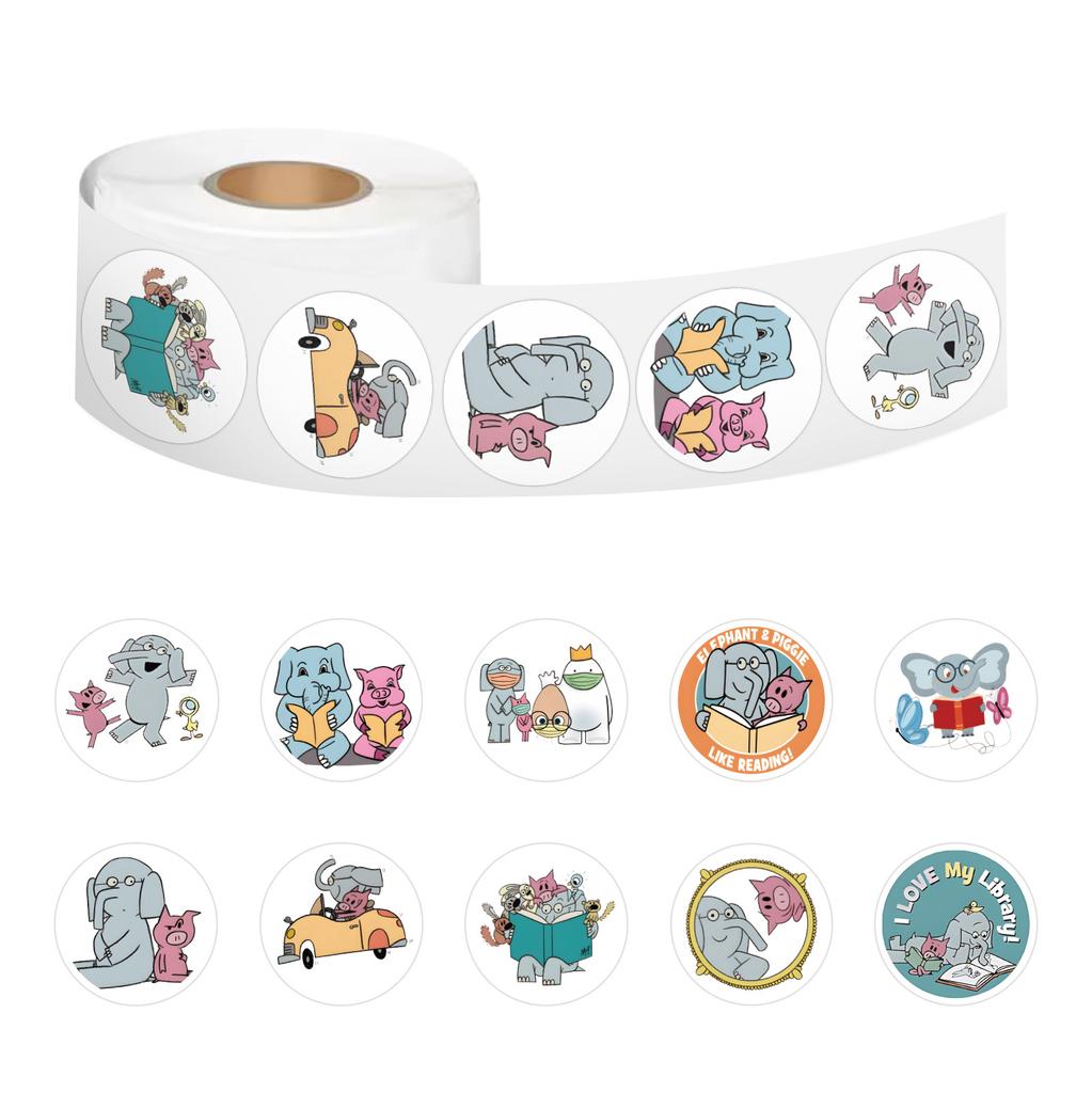 500 Stickers/roll Elephant and Piggieai Roll Stickers Reward Stickers Creative Handbook Tape