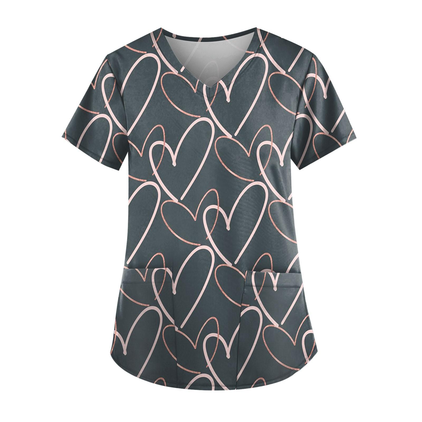 

Женские топы с короткими рукавами и v-образным вырезом с принтом в виде сердечек на День святого Валентина, рабочая блузка с карманами M чёрный