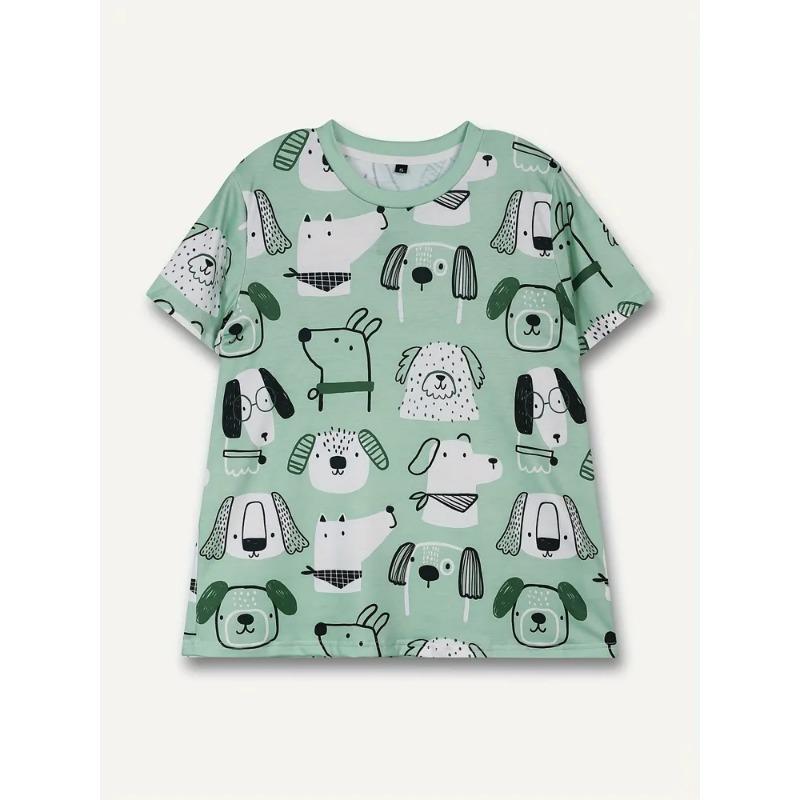 Summer Round Neck 3D Cute Dog Pattern Print Top Fashionable Casual Short Sleeved Women's T-shirts
