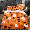 Halloween King Queen Duvet Cover Kawaii Cartoon Skull Bedding Set Kids Boys Orange Pumpkin Skeleton 2/3pcs Polyester Quilt Cover