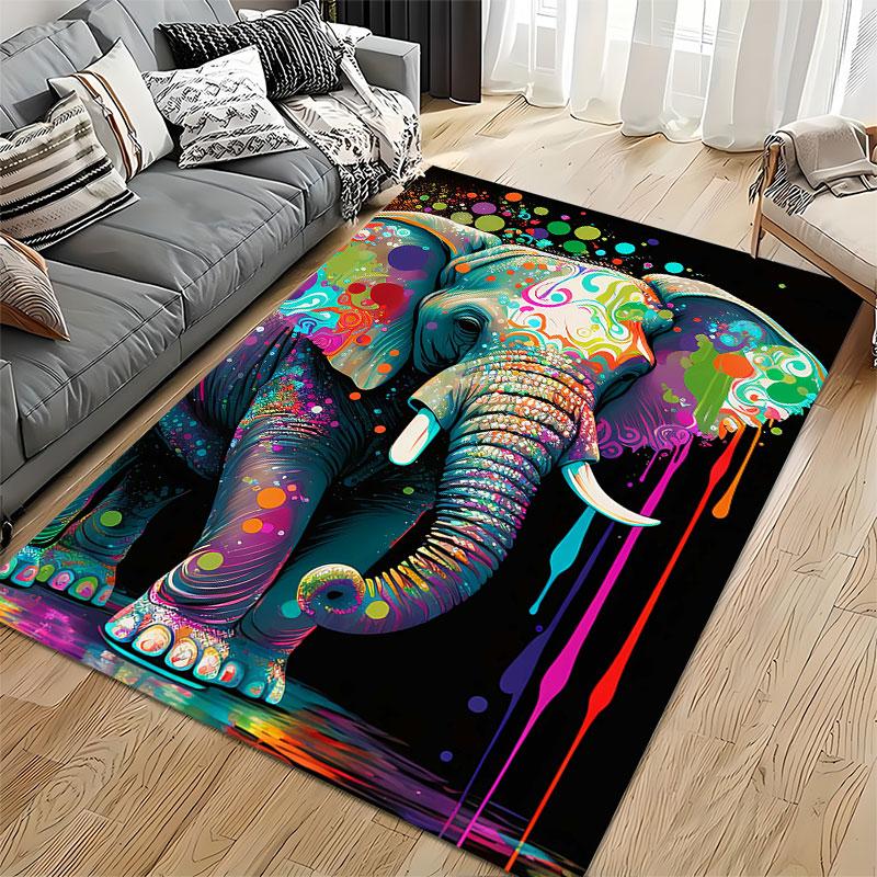 Colorful Elephant Art Carpet suitable as a non-slip mat for the living room or bedroom sofa
