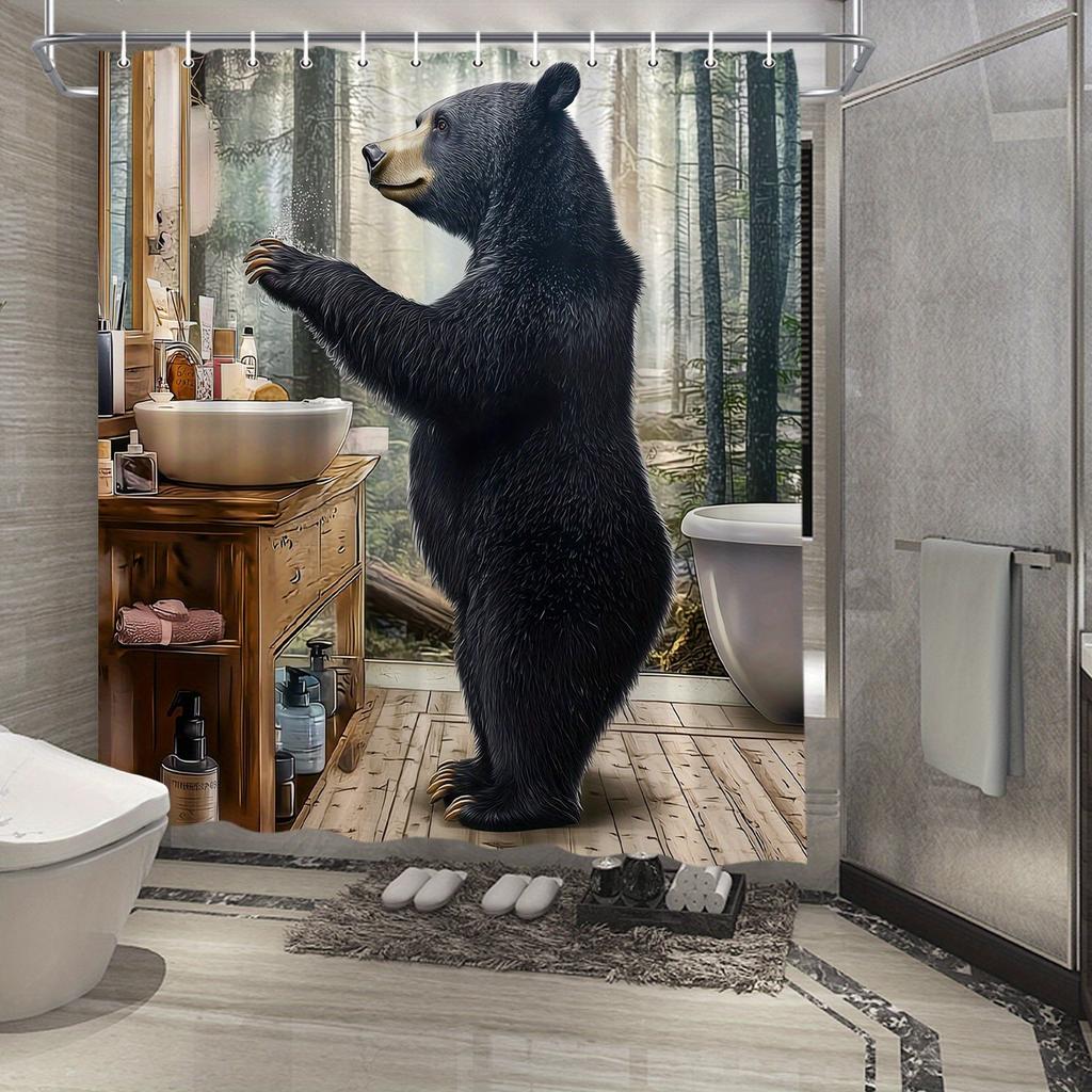 Wild Black Bear In Forest Waterproof Shower Curtain For Modern Bathroom Decor, Stylish And Durable, Perfect For Home Use