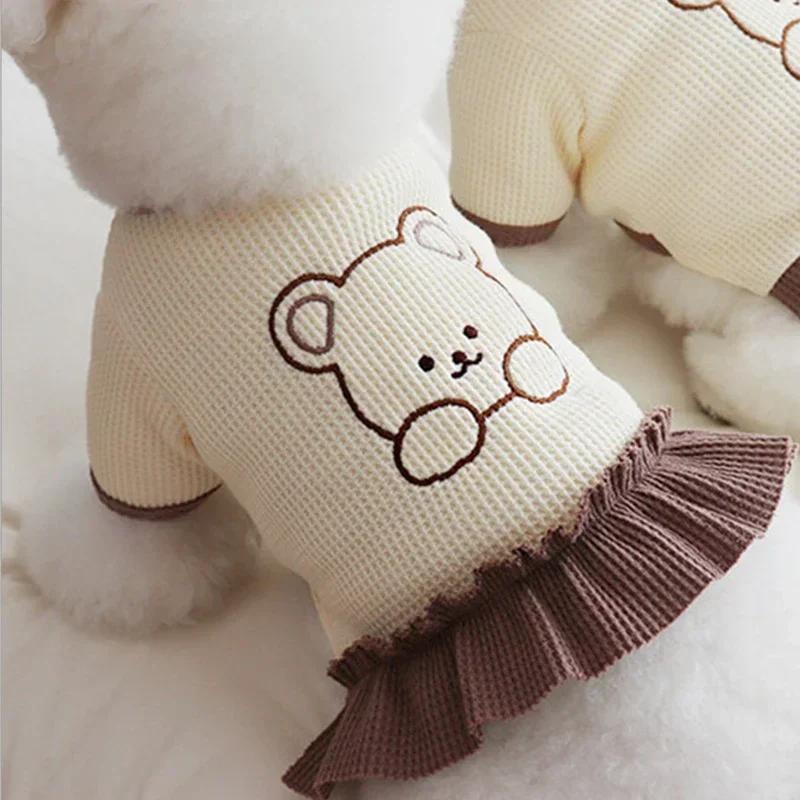 

Cute Couple Dog Clothes For Dog Dresses Pet Shirt Waffle Cat Dog Shirt Puppy Pet Skirt Clothing For Dogs Cats Chihuahua Yorkie (as the picture,XS（old）)