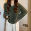 Women's Mid-Length V-Neck Faux Mink Fur Knit Sweater - Autumn/Winter Collection