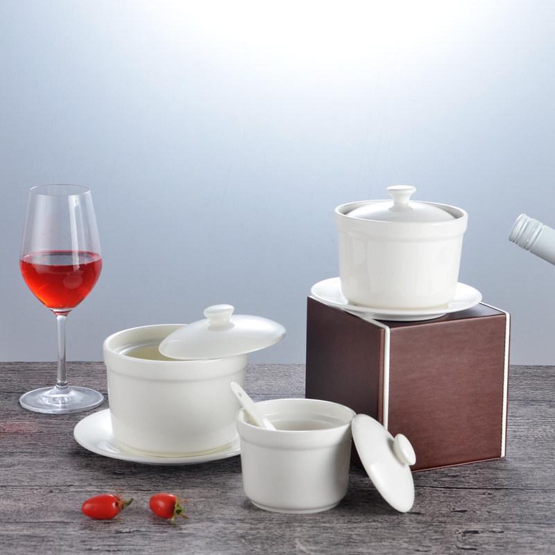 Large Ceramic White Stew Pot with Lid - Double Boiler & Soup Pot for Home and Hotel Use
