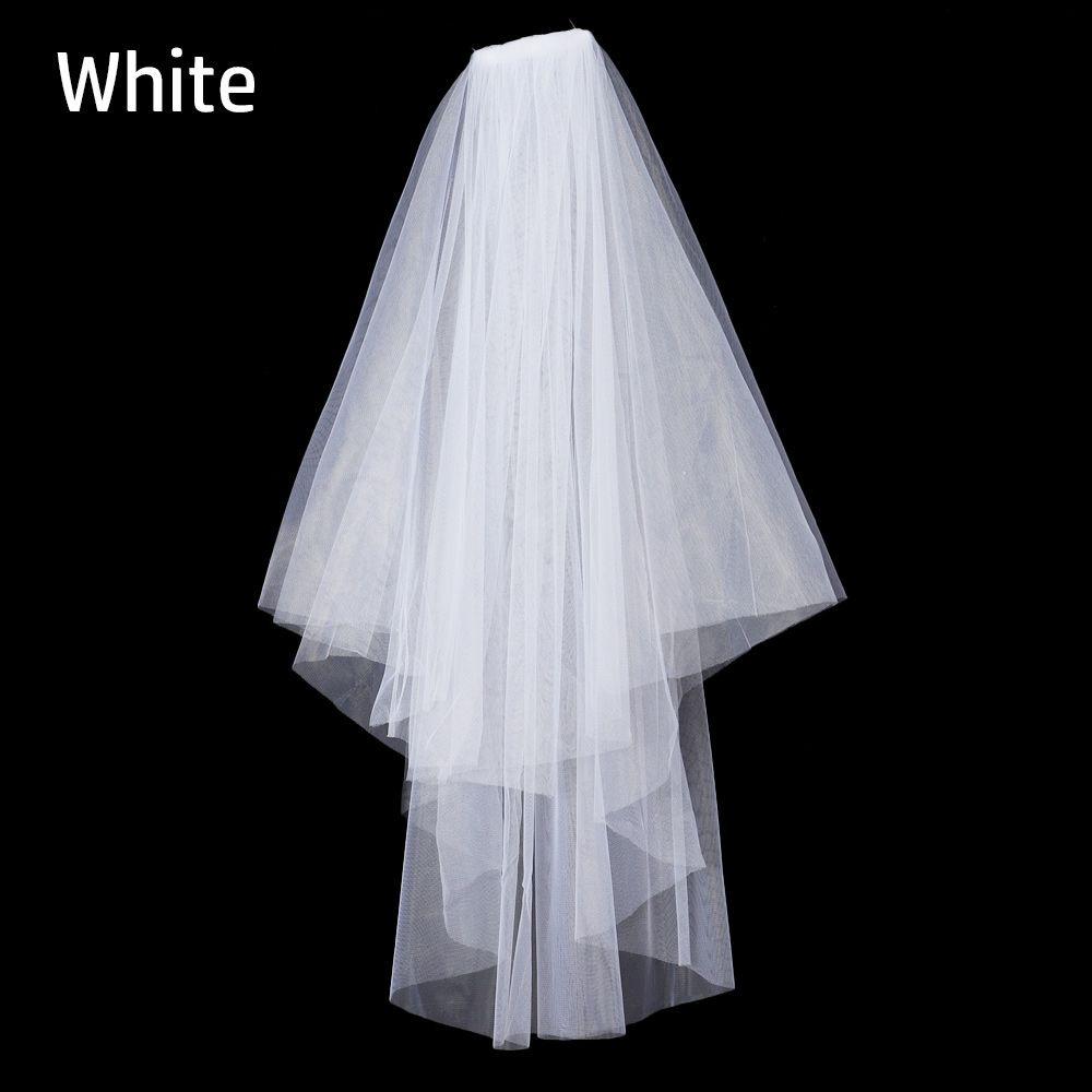 Elegant Short Simple Two Layer White Ivory With Comb Bridal Veil Women's Tulle Wedding Veil