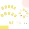 24 Pcs Short Square False Nail Flowers Press On Nail Yellow Acrylic Nail Glossy Full Cover Stick On Nail for Woman
