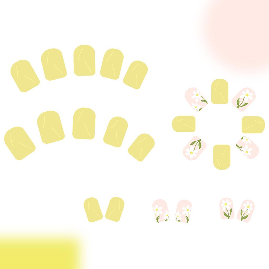 24 Pcs Short Square False Nail Flowers Press On Nail Yellow Acrylic Nail Glossy Full Cover Stick On Nail for Woman