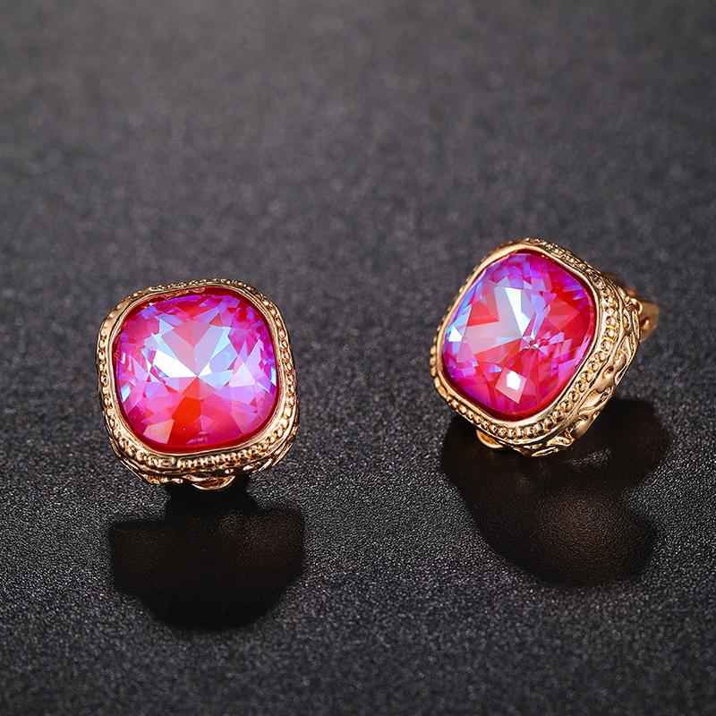 Luxury Gorgeous Square Crystal AAA Rhinestone Clip on Earrings New Design Simple Gold No Pierced Ear for Women Jewelry