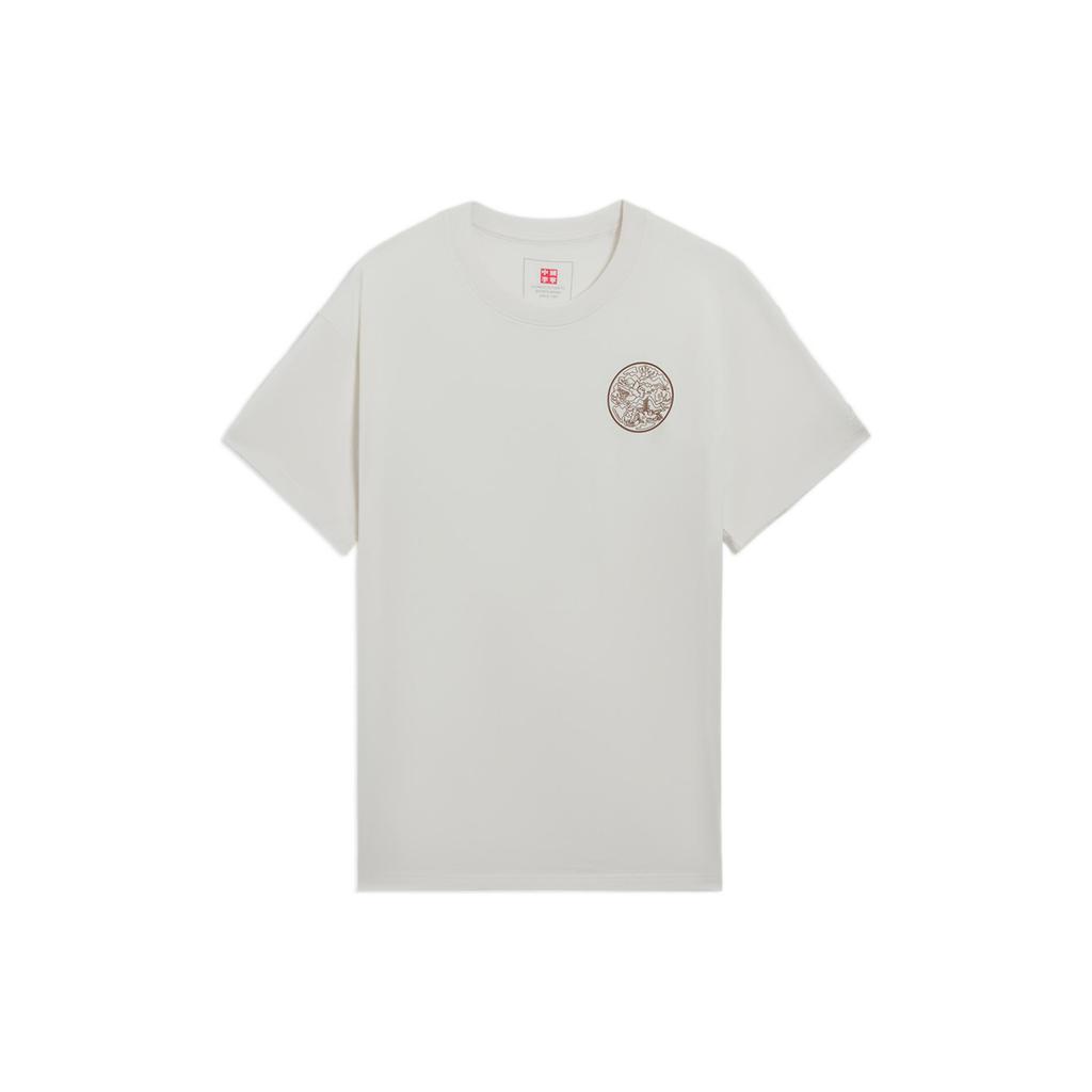 Li Ning T Shirts Unisex Ecru Crew Neck Moderate Straight Fit AHSS171-1