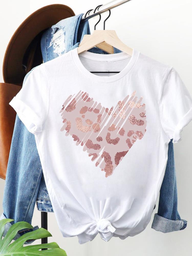 (Asian Size) Women Clothing Short Sleeve T Shirt Fashion Tee Top leopard letter Woman Print Female Graphic T-shirts