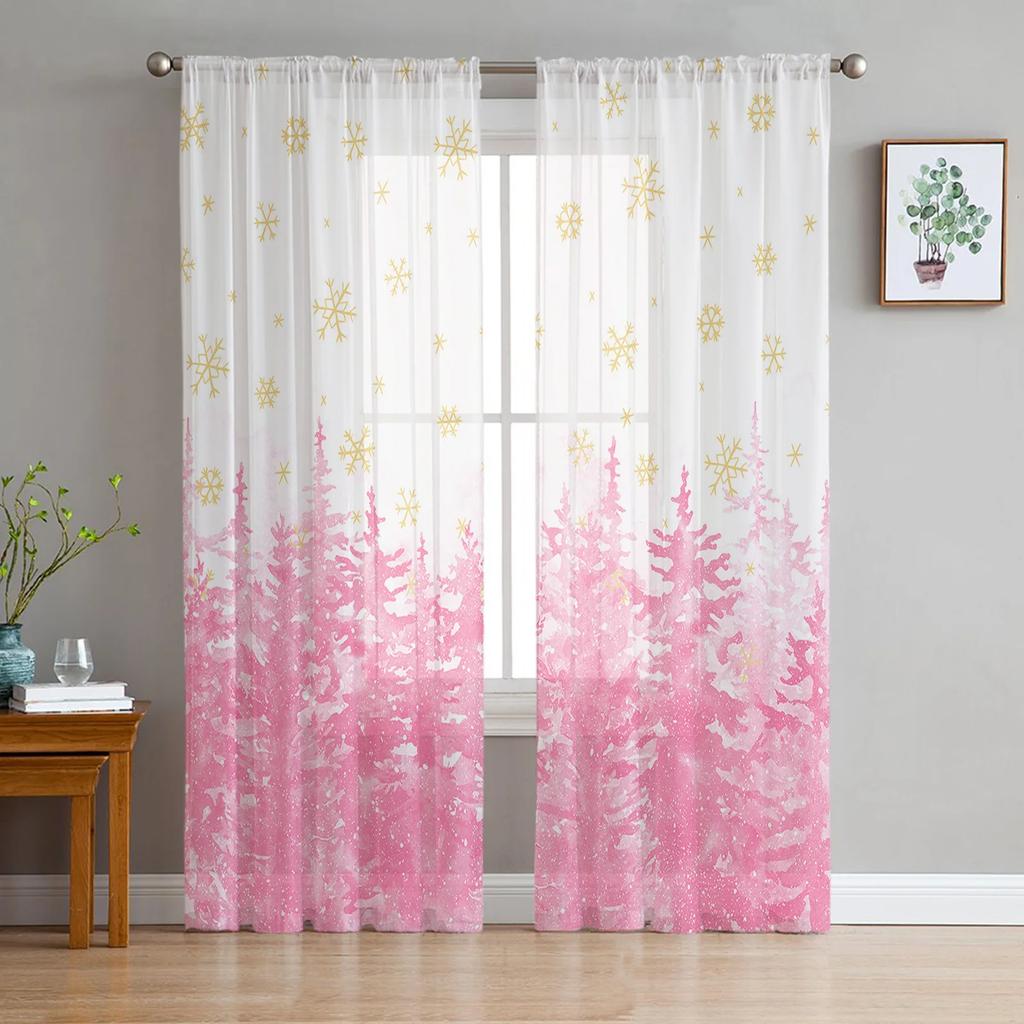 Christmas Ball Snowman Snowflake Vintage Yarn Curtain Window Tulle Curtains For Living Room Kitchen Window Sheer Voile Curtains