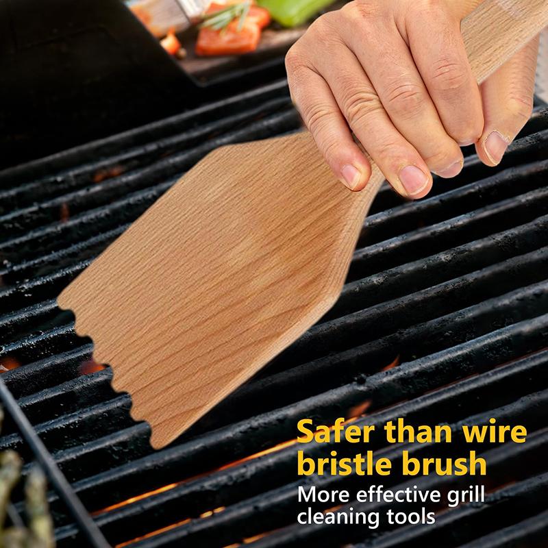 Bbq Grill Barbecue Cleaning Brush Wooden Shovel Brush Scraper Multifunctional Grill Net Oven Baking Tray Kitchen Cleaning Gadget