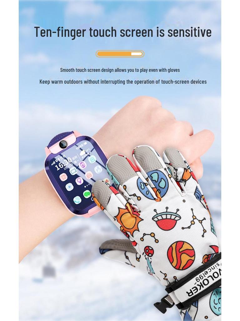 Mănuși de schi impermeabile pentru copii - Calde, antiderapante, îngroșate, căptușite cu catifea pentru băieți și fete