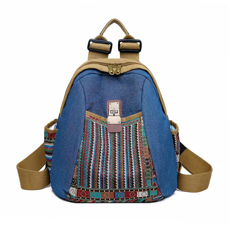 

Повседневный джинсовый рюкзак в этническом стиле с ретро-вышивкой - Большая вместимость для путешествий и поездок на работу