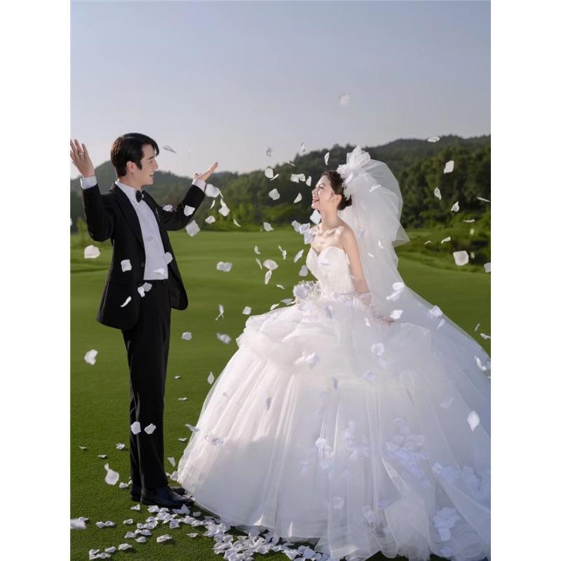 2025 New Clothing Mori Lawn Sweet Tube Top Trailing Mesh Wedding Dress