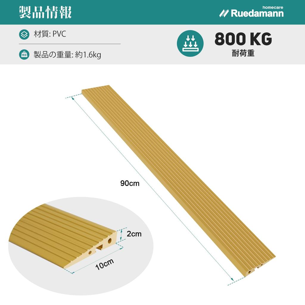 Ruedamann Step Ramp, 2cm High, 90cm Wide, 800kg Load Capacity, Barrier-Free Ramp for Wheelchairs and Robot Vacuum Cleaners, Flexible and Odorless PVC