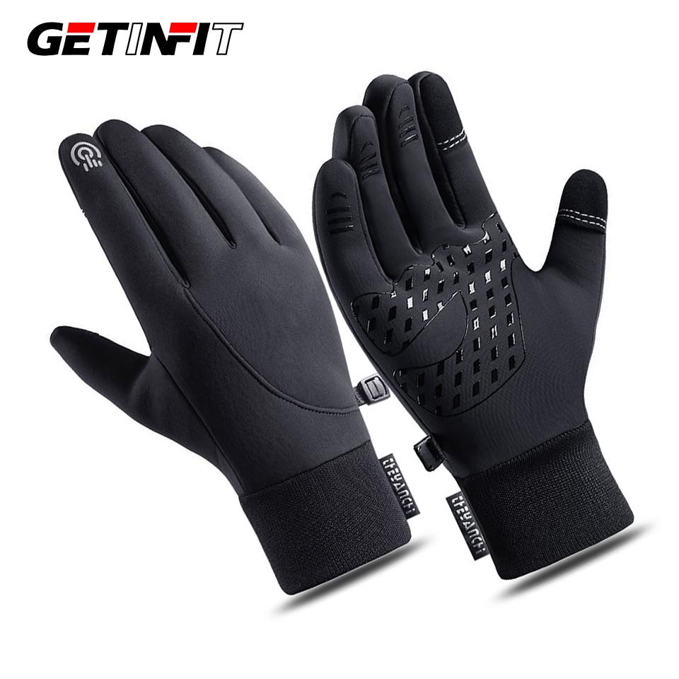 Getinfit Cycling Gloves Winter Warm Waterproof Touch Screen Anti-Wear for Male Female Outdoor Sports Fishing Fleece Thickened
