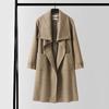 Men's Asymmetrical Long Cashmere Coat with Stand Collar and Belt - Plus Size, Loose Fit Outerwear for Autumn and Winter.
