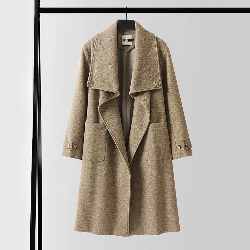 Men's Asymmetrical Long Cashmere Coat with Stand Collar and Belt - Plus Size, Loose Fit Outerwear for Autumn and Winter.