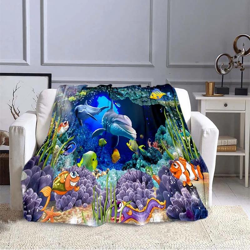 Ocean Dolphin Pattern Blanket Sofa Blankets for Beds Super Soft Warm Blanket Cover Flannel Throw Blanket Lightweight King Size