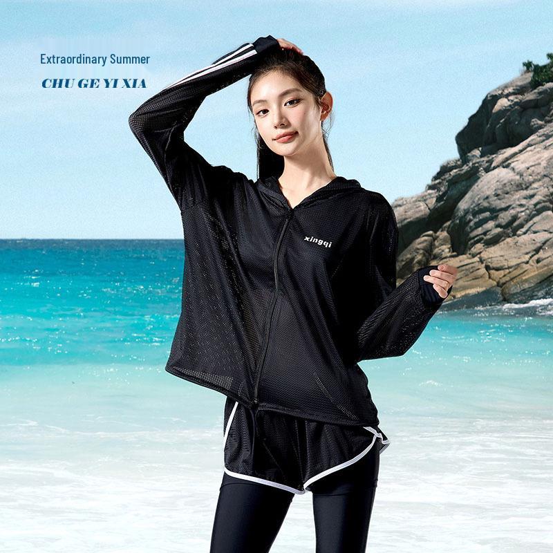 

Женский цельный гидрокостюм из двух частей с длинным рукавом для дайвинга, быстросохнущий L [48-59kg] чёрный