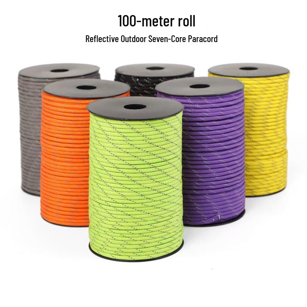 Высокоотражающий паракорд из 7 жил: Аварийная Спасательная, Туристическая и Веревка для Побега Orange Reflective Paracord 100m
