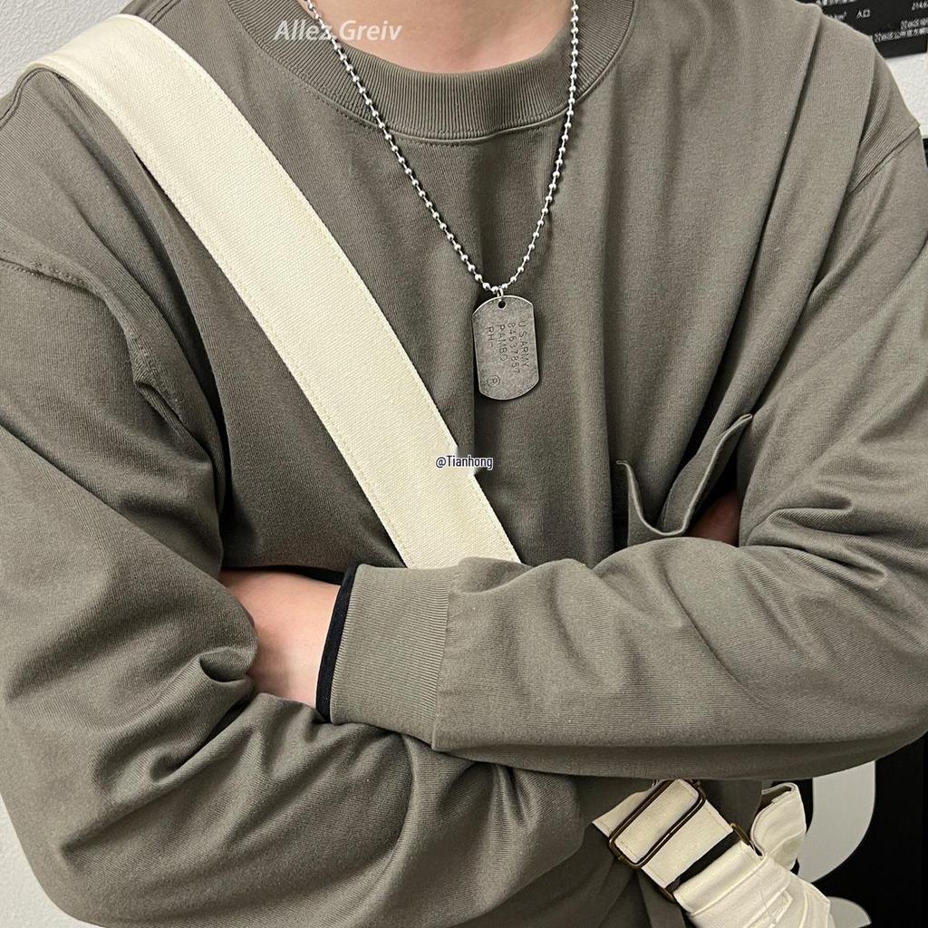 Retro American Soldier Dog Tag Titanium Steel Necklace for Men - Distressed Street Style, Non-Fading Pendant