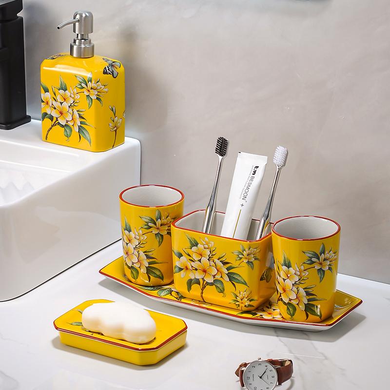 soap dispenser shampoo dispenser High temperature ice crack ceramic mouthwash cup lotion bottle set bathroom mouthwash cup
