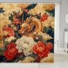 Yin Yang Dragon Bathroom Decor,Pink Cherry Blossom Shower Curtain Set For Boys Girls Kids,Oriental Japanese Style Bathroom Set