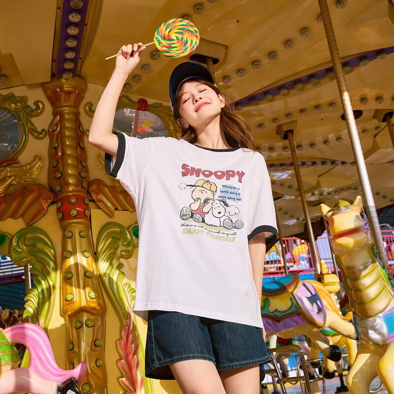 TonLion Women s Snoopy Color Block Round Neck T-Shirt S