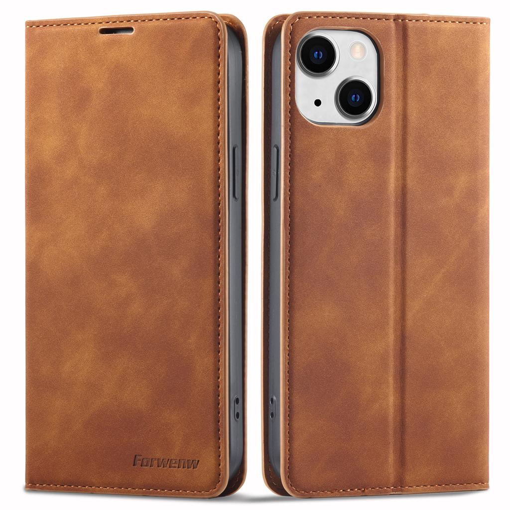 FORWENW Fantasy Series for iPhone 15 Plus Shockproof Wallet Phone Case Skin-touch Leather Wallet Phone Cover