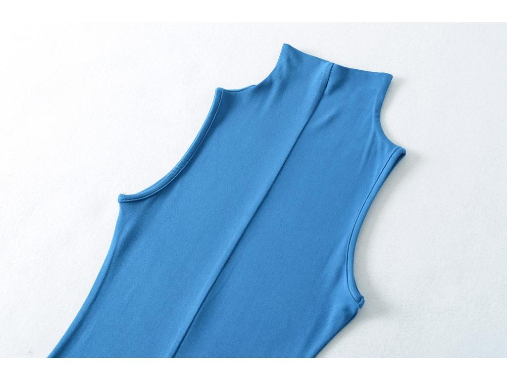 Elegant European & American French High Neck Sleeveless Dress - Waist-Cinching Tight Base Layer, Hip-Hugging Long Design for Spring/Summer