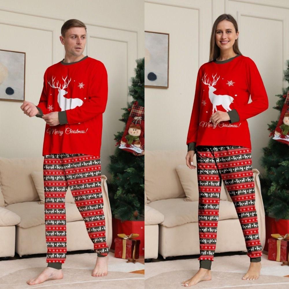 New Christmas Family Matching Outfits Cartoon Printed Parent-child Adult Kids Loungewear Deer Loose Christmas Pyjamas Set Winter