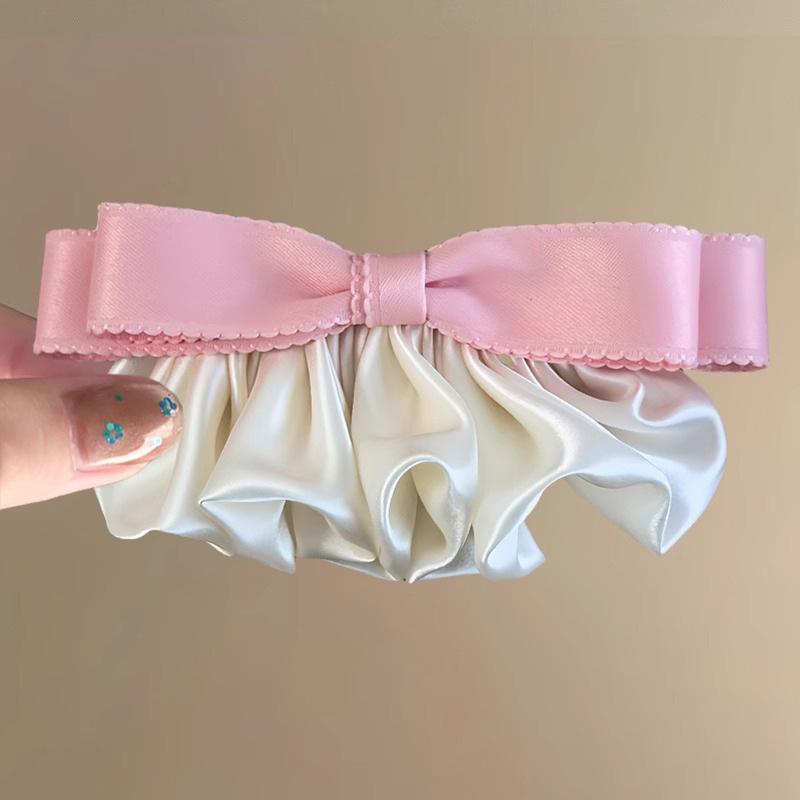 

Заколка-бант, Женская заколка-топ, Ткань молочный шелк, Затылок, Плиссированный и универсальный аксессуар для волос розовый