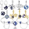 Original 925 Sterling Silver Charms Earth Passport Airplane Globe Compass Pendant Earrings Bracelet For Women Jewelry Set Gift