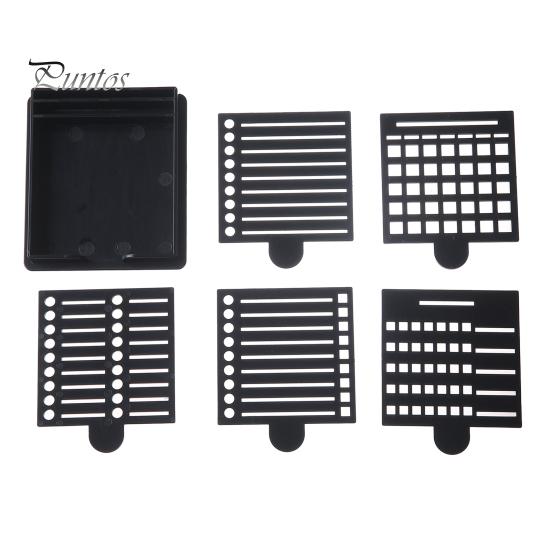 

Держатель для липких заметок с 5 трафаретами 3 x 3 Диспенсер для липких подушечек с шаблоном для рисования в виде линейки Органайзер для блокнотов для домашнего офиса и школы чёрный