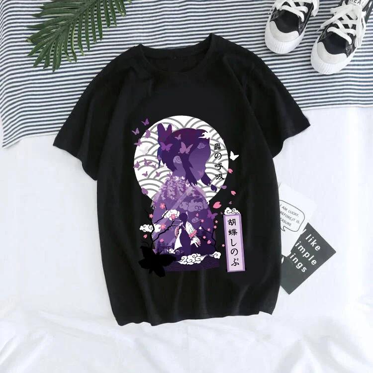 Women T-shirt Kaus Grafis Anime Demon Slayer Uniseks Tanjirou Kamado Kaus Wanita Kimetsu No Yaiba Nezuko Kaus Wanita