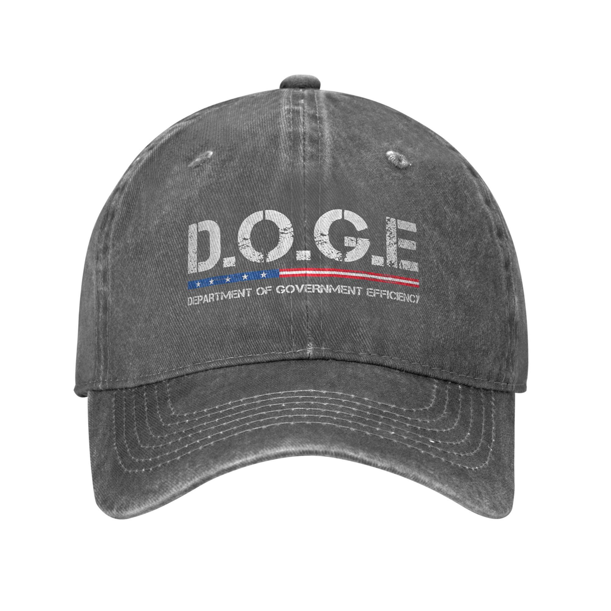 DOGE D.O.G.E. Отдел Правительственной Эффективности Бейсболки Винтажные Потертые Выстиранные Кепка Снэпбек Мужские Женские Уличная Шляпа Adjustable серый