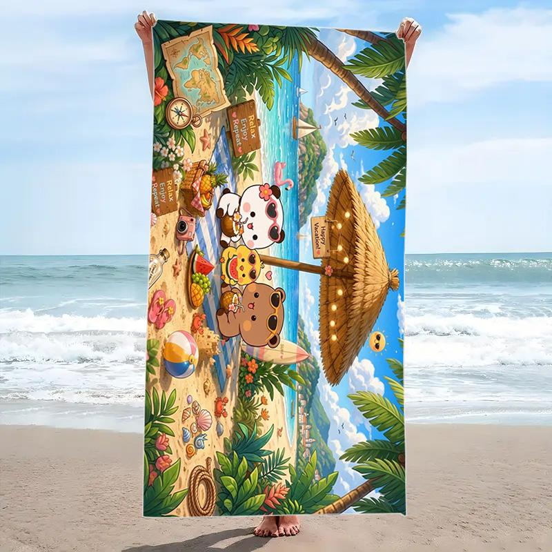 Bubu Dudu Cartoon Print Beach Towel, Large Soft Quick Dry Towel for Beach Camping Swimming